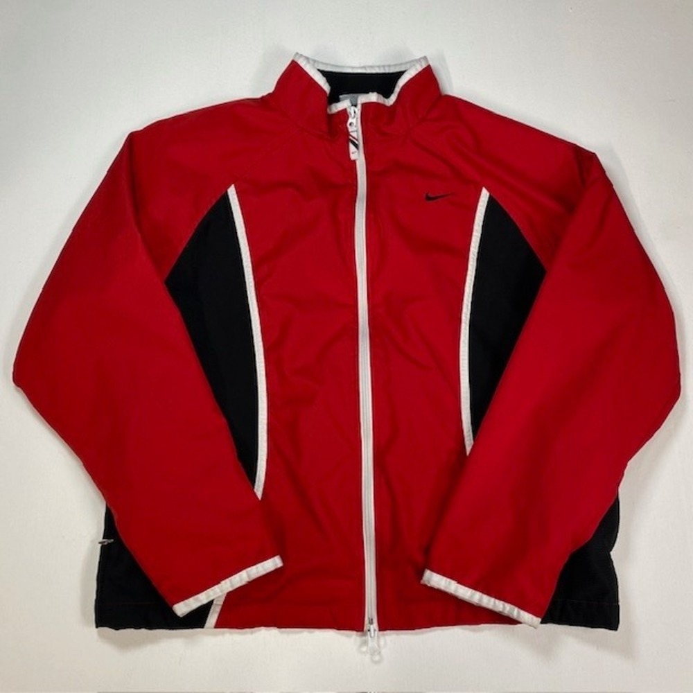 Nike Youth Red Black Colorblock Full Zip Track Jacket Mesh Lined Size L 12-14